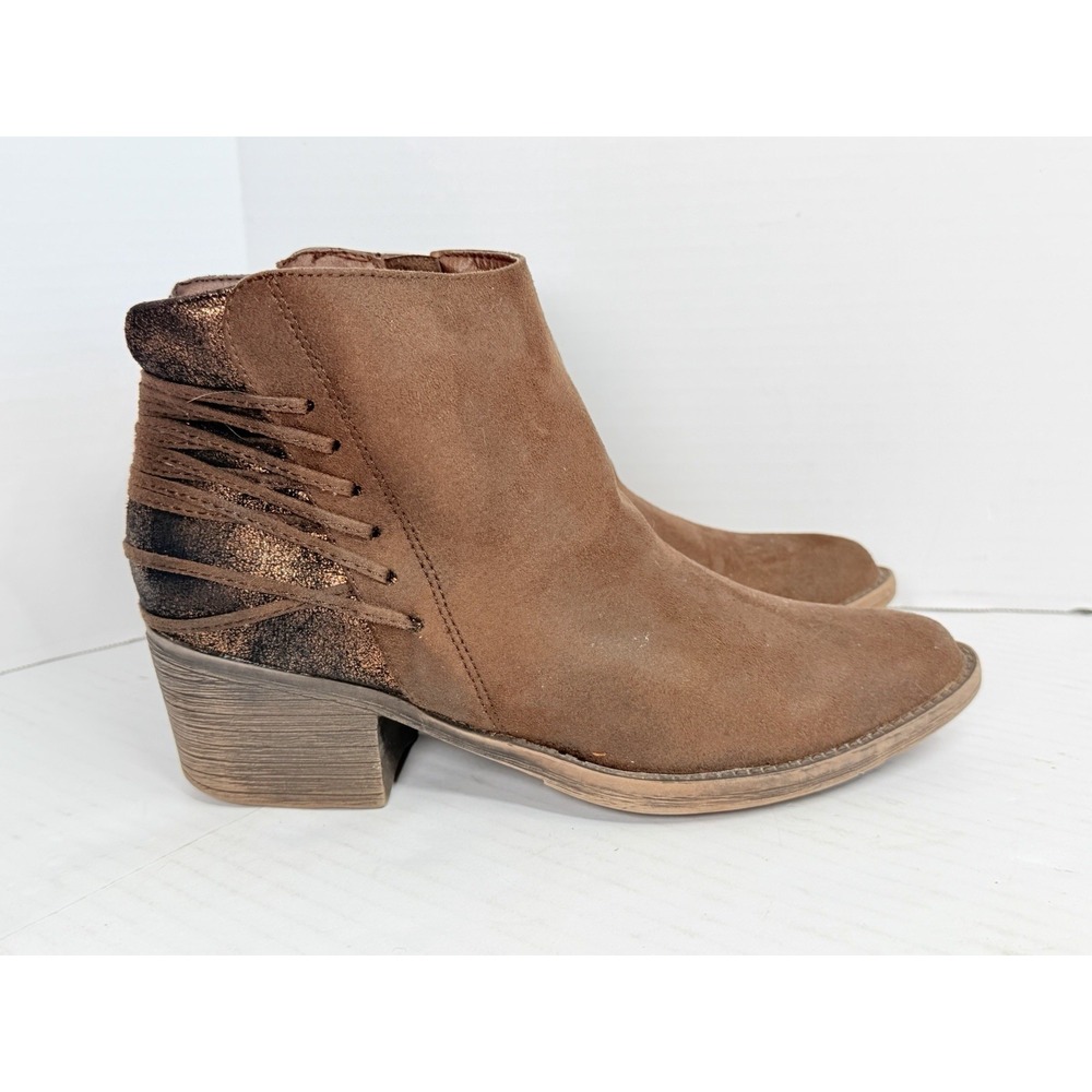 Volatile Valence Lace Back Ankle Boots Women's 6.5 Brown Bronze Suede Booties